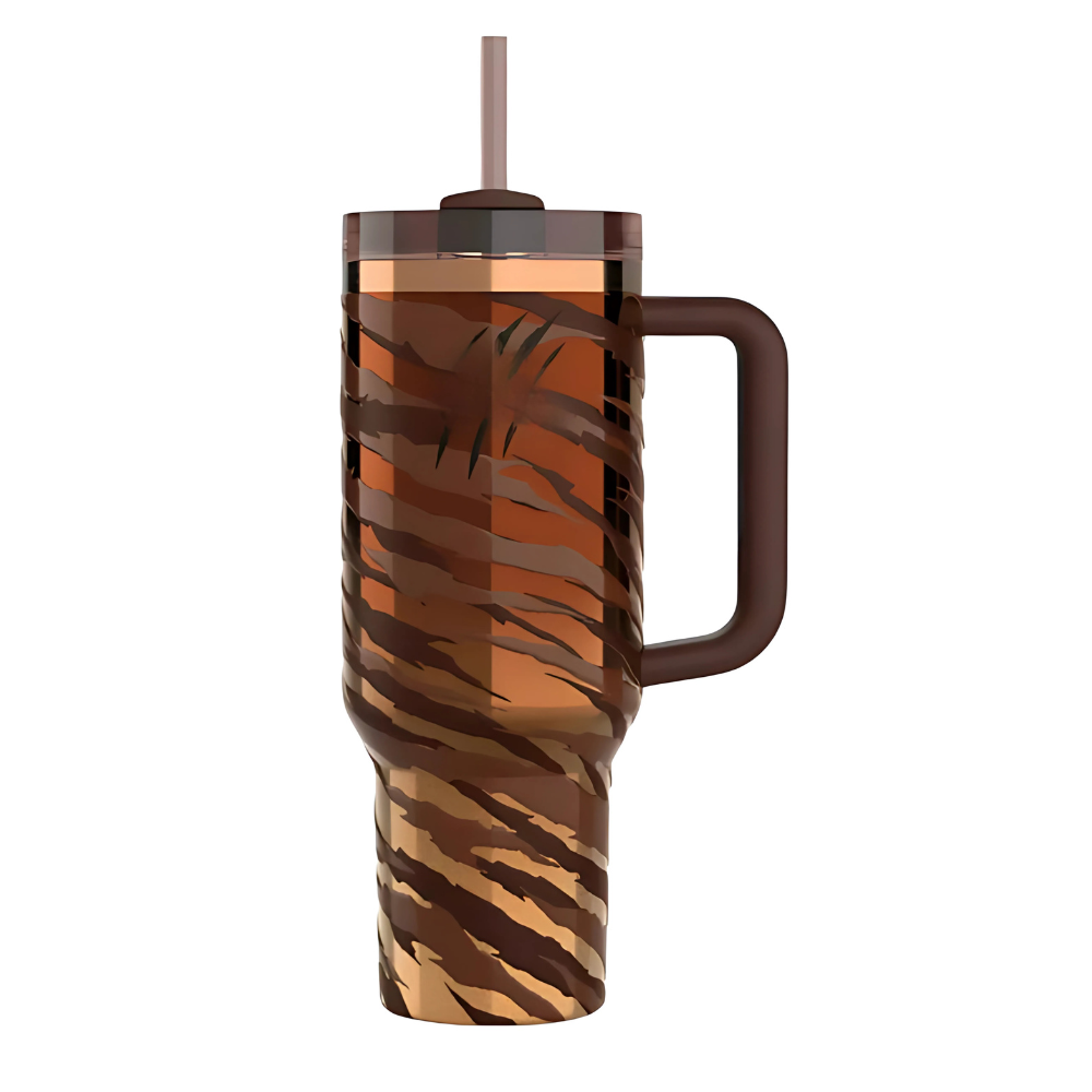 40Oz Striped Insulated Tumbler With Handle And Straw