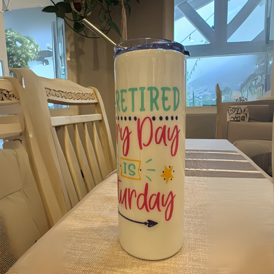 Vacuum Insulated Tumbler With Retirement Themed Print