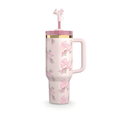 Floral Pattern Insulated Tumbler With Handle