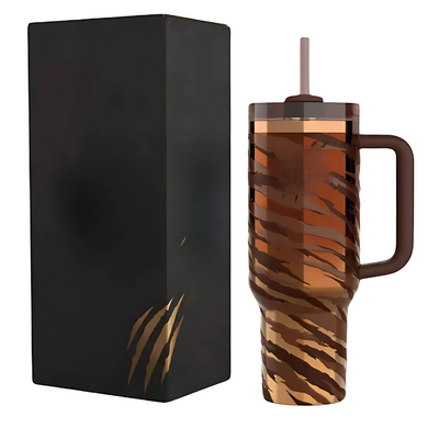 40Oz Striped Insulated Tumbler With Handle And Straw