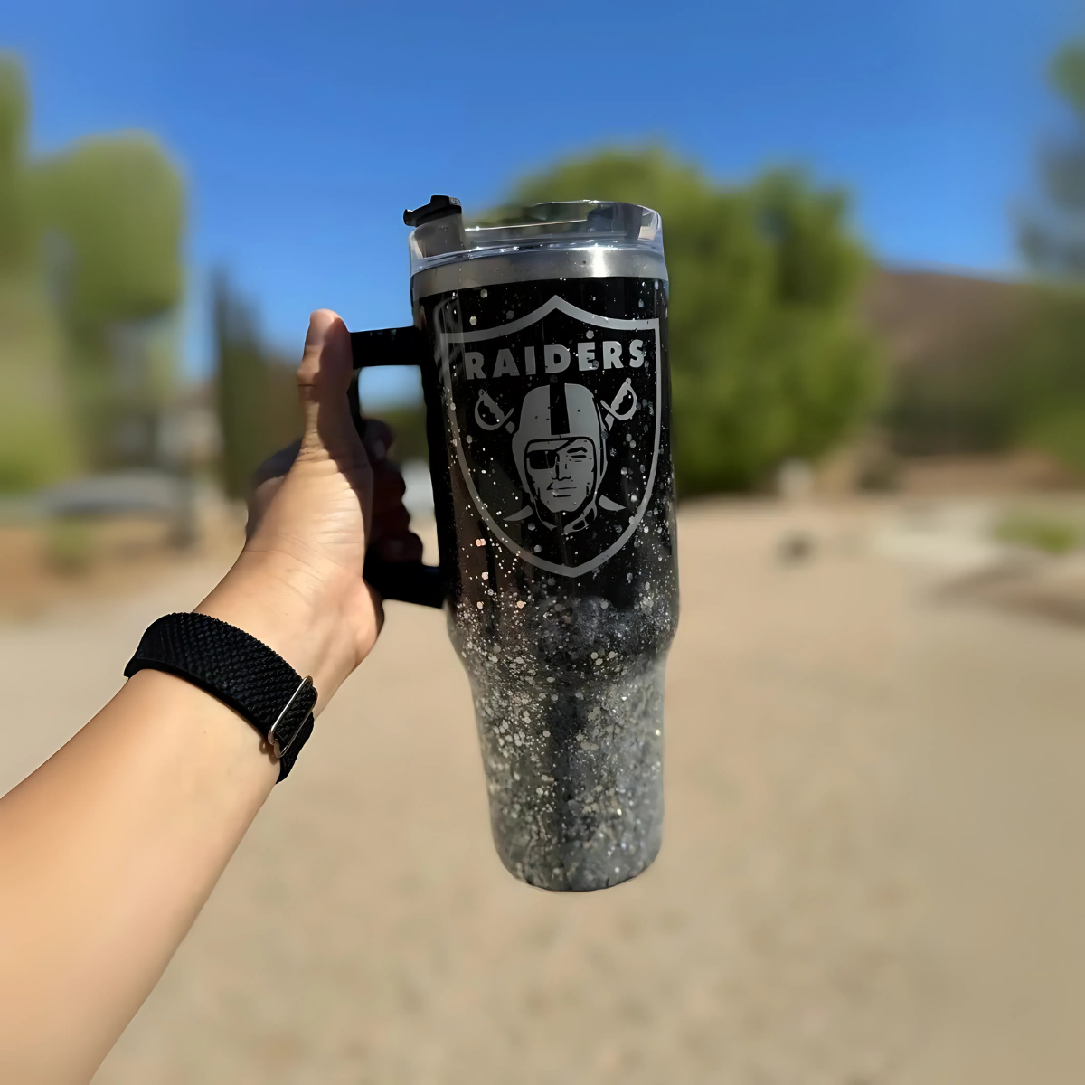 Las Vegas Raiders Double Wall Insulated Tumbler With Handle