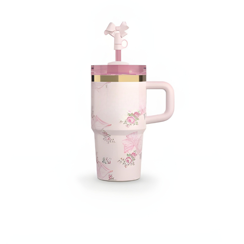 Floral Pattern Insulated Tumbler With Handle