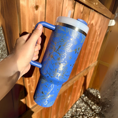 Floral Print Tumbler With Straw Lid