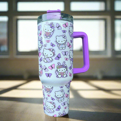 40 oz Kitty and Friends Mug Purple Travel Tumbler