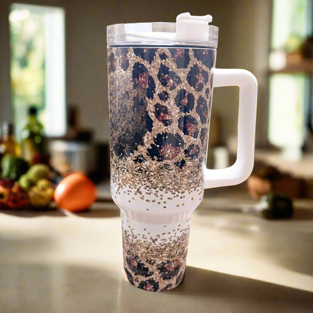 Glitter Leopard 40 oz Travel Tumbler Mug