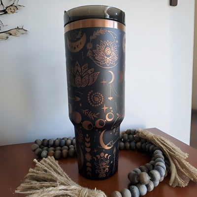 Moons And Lotus Tumbler With Straw