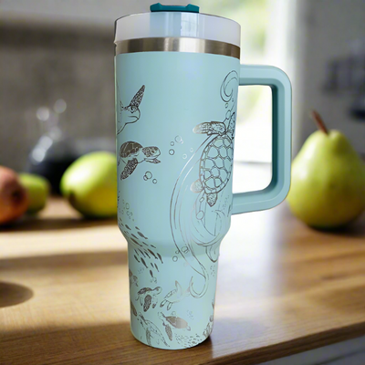 Sea Turtles Engraved 40 Oz Tumbler With Handle