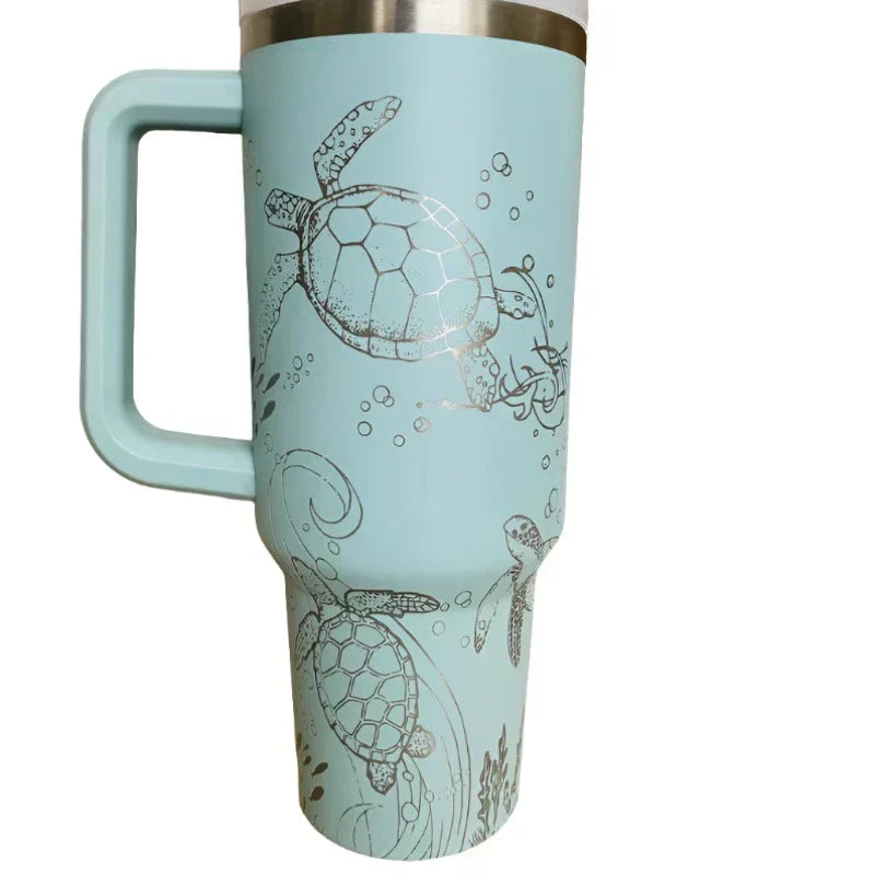 Sea Turtles Engraved 40 Oz Tumbler With Handle