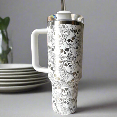 Skull And Roses Tumbler With Handle