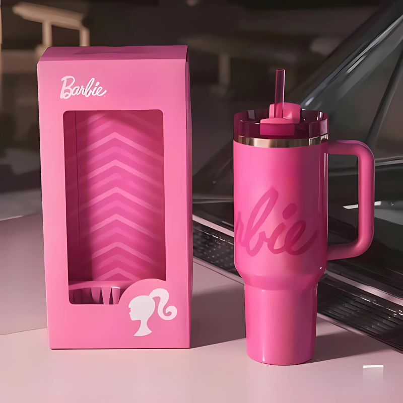 Barbie Themed Insulated Stainless Steel Tumbler With Handle And Straw