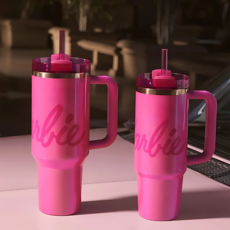 Barbie Themed Insulated Stainless Steel Tumbler With Handle And Straw