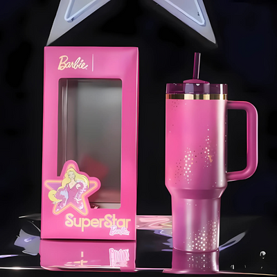 Barbie Themed Insulated Stainless Steel Tumbler With Handle And Straw