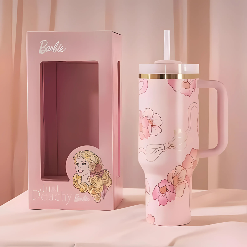 Barbie Themed Insulated Stainless Steel Tumbler With Handle And Straw