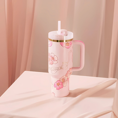 Barbie Themed Insulated Stainless Steel Tumbler With Handle And Straw