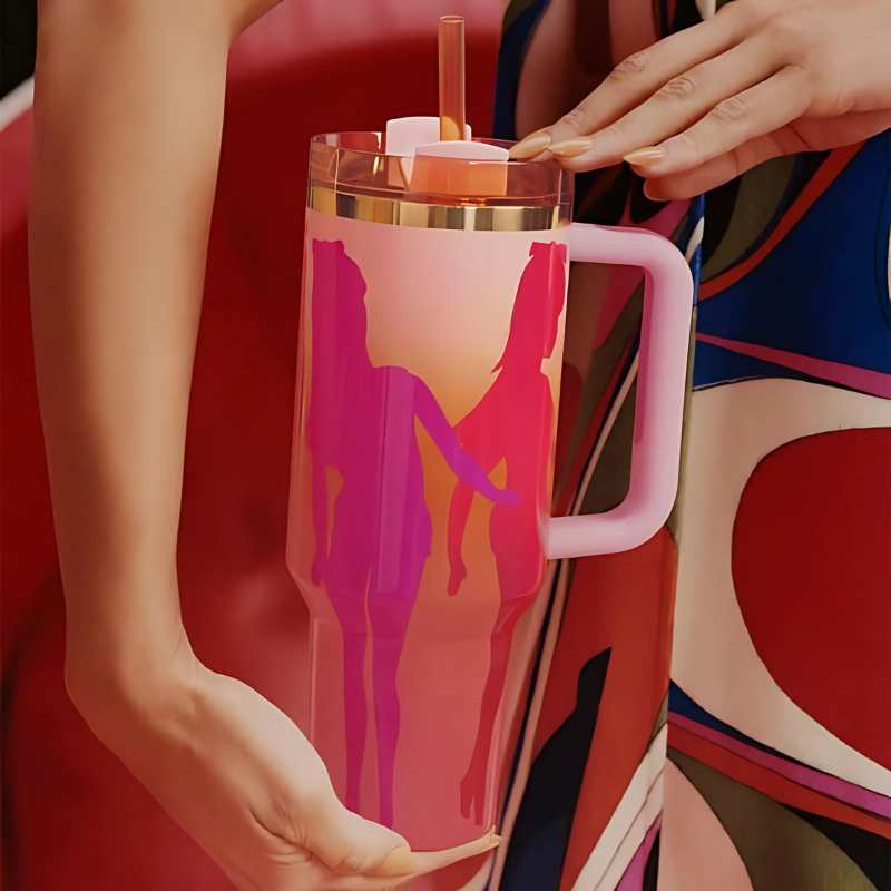 Barbie Themed Insulated Stainless Steel Tumbler With Handle And Straw