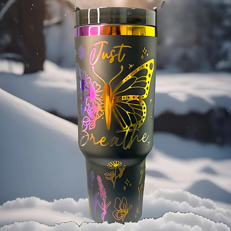 40oz Vacuum Insulated Tumbler With Butterfly Design