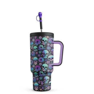 40Oz Halloween Patterned Insulated Tumbler With Handle And Straw